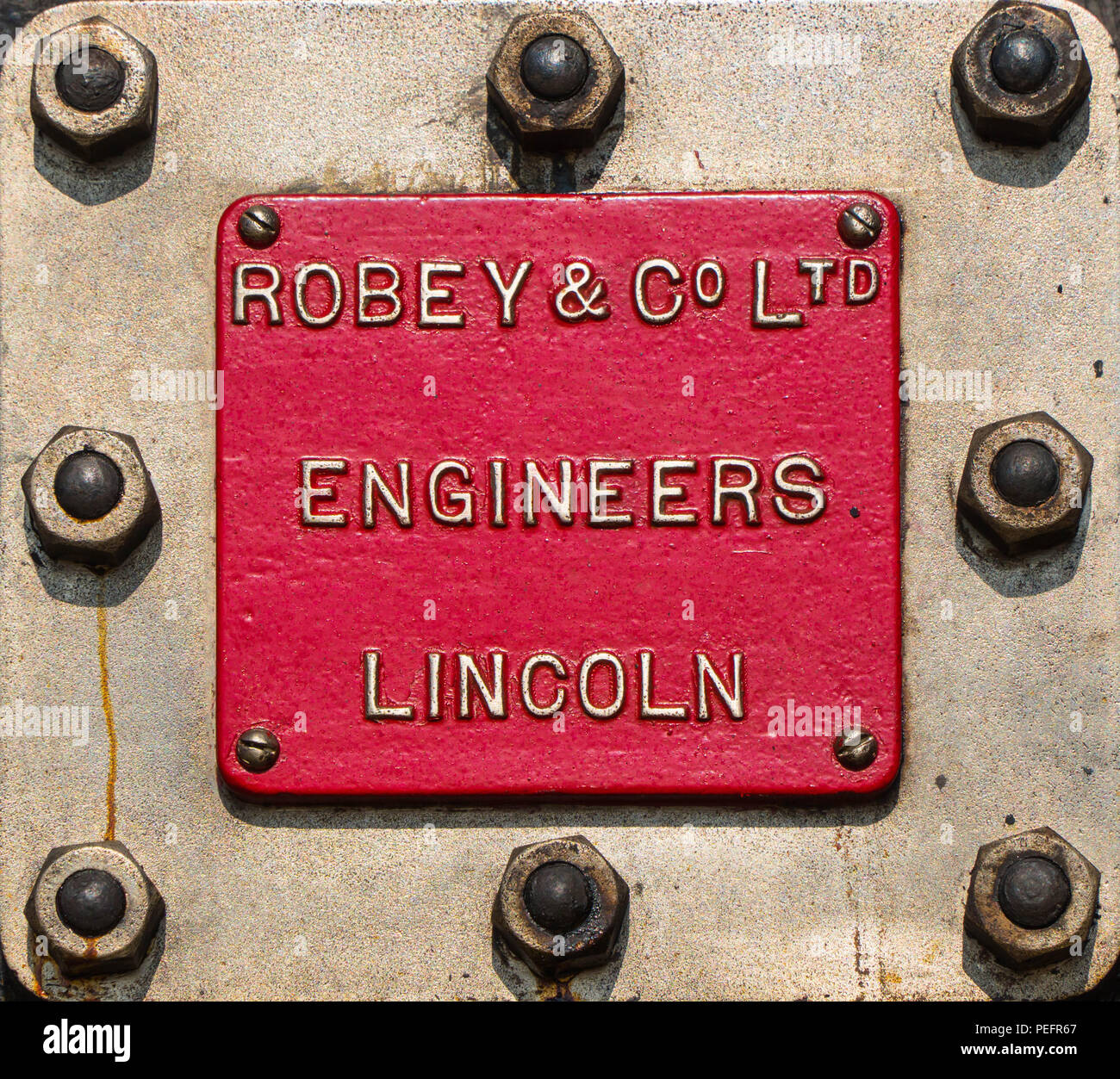 Robey and Co name plate on traction engine. Welland Steam Rally Worcestershire UK. July 2018. Stock Photo