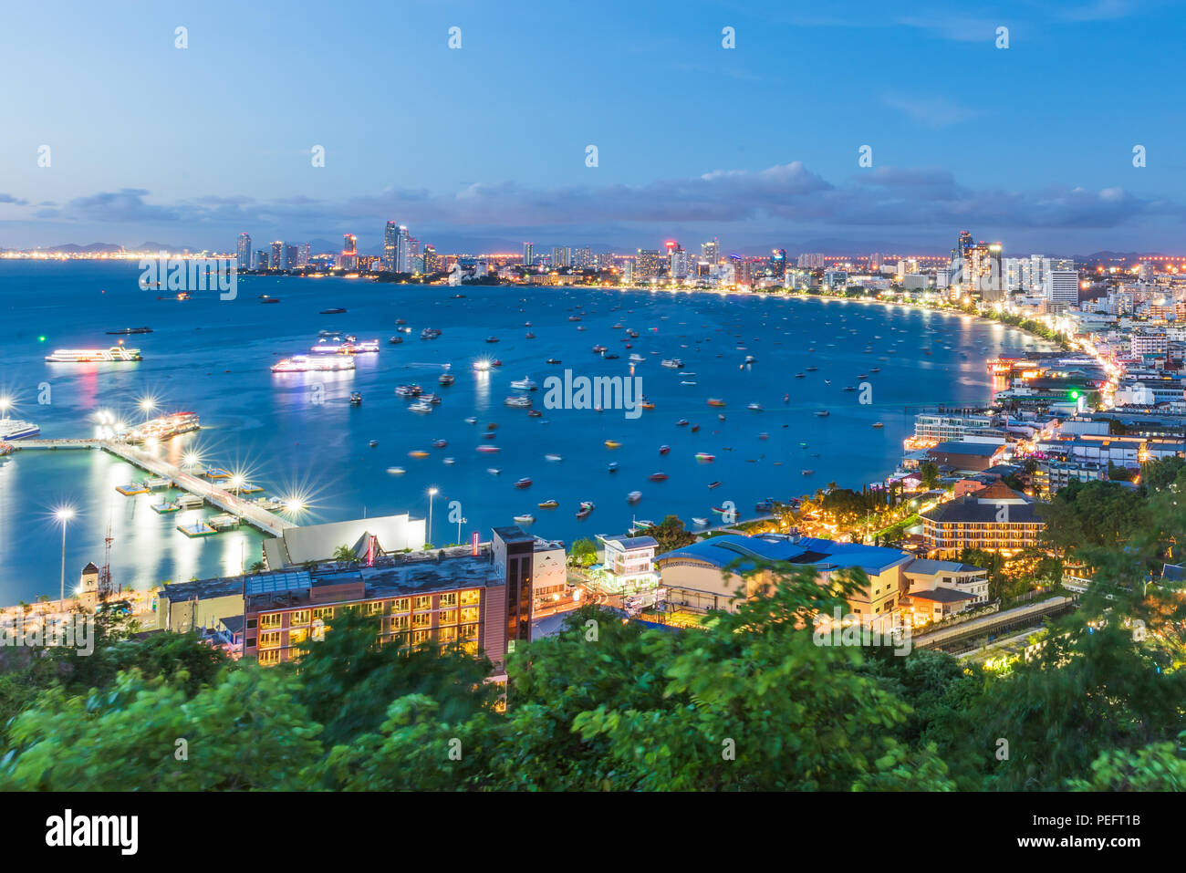 Night view of pattaya city beach during sunset at Pratumnak Viewpoint
