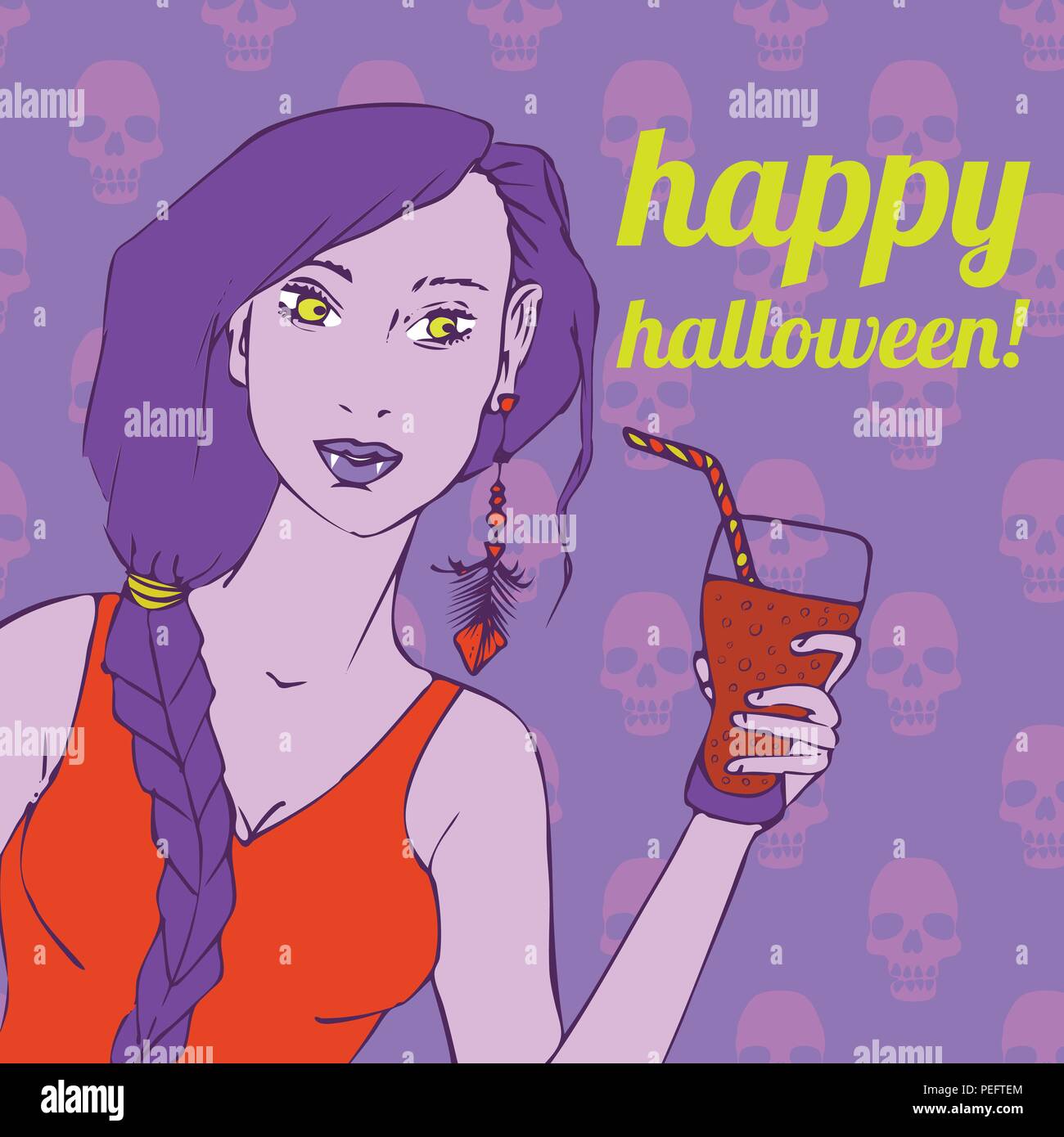 Girl holding a glass of smoothie with a straw Stock Vector