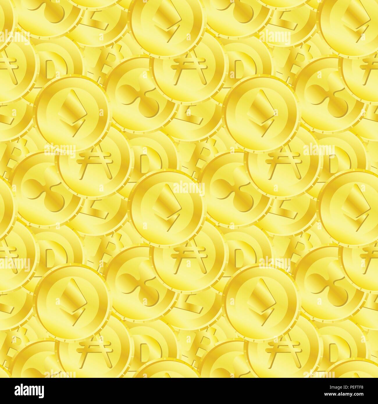 Seamless pattern of different cryptocurrency Stock Vector
