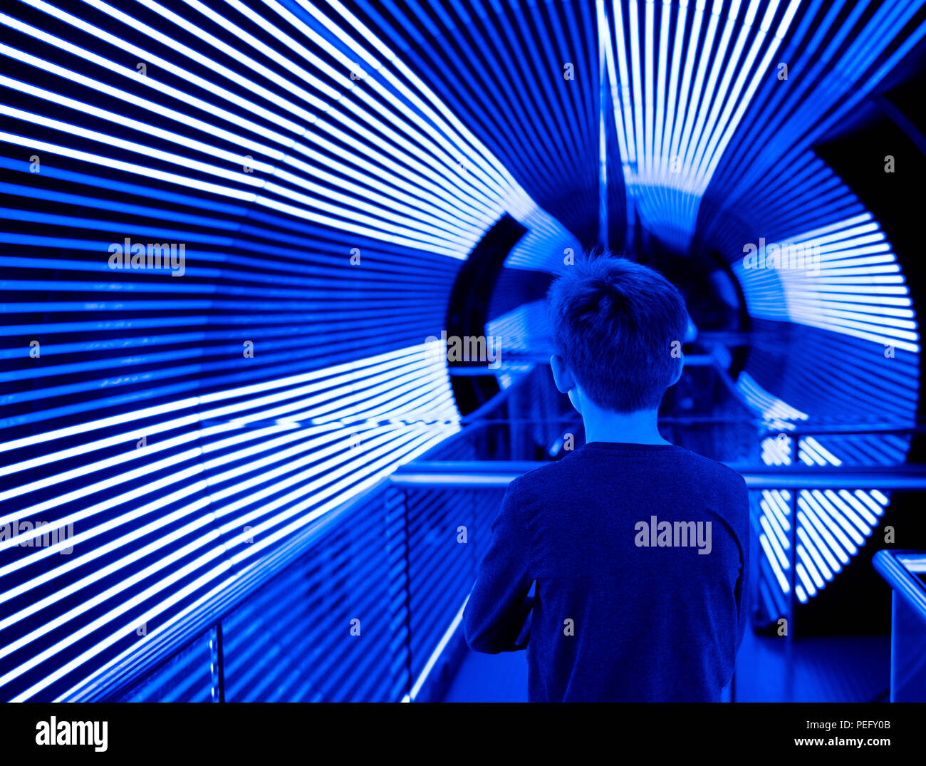 CANBERRA,ACT,AUSTRALIA: JULY 11, 2018. Questacon – The National Science and Technology Centre Canberra. A child enters the UV tunnel.Jayne Russell/ Al Stock Photo