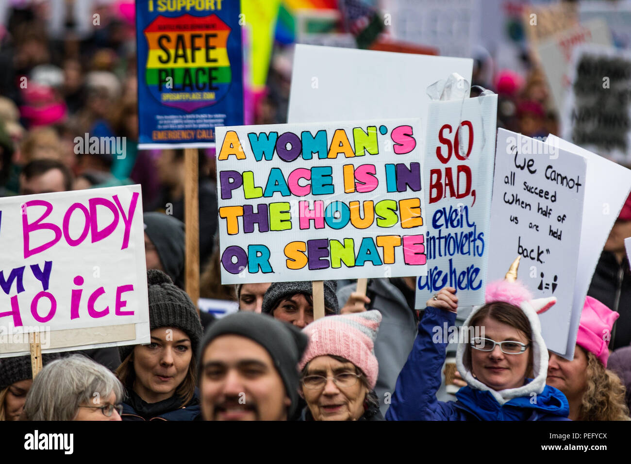 Women's March 2018 in Seattle Stock Photo