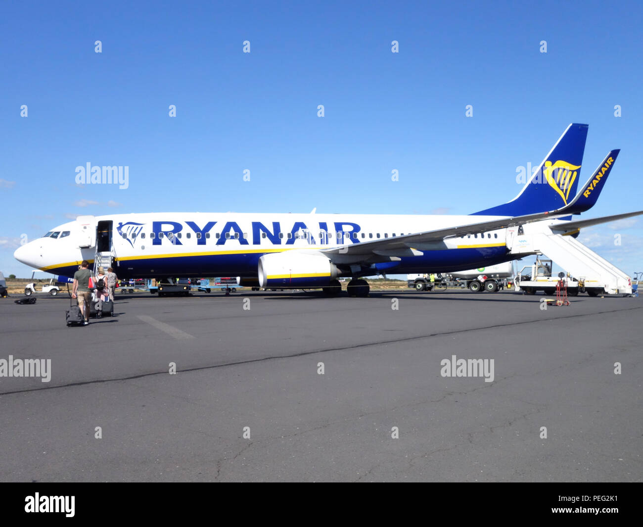 Passengers walking across the tarmac towards their homeward flight on a