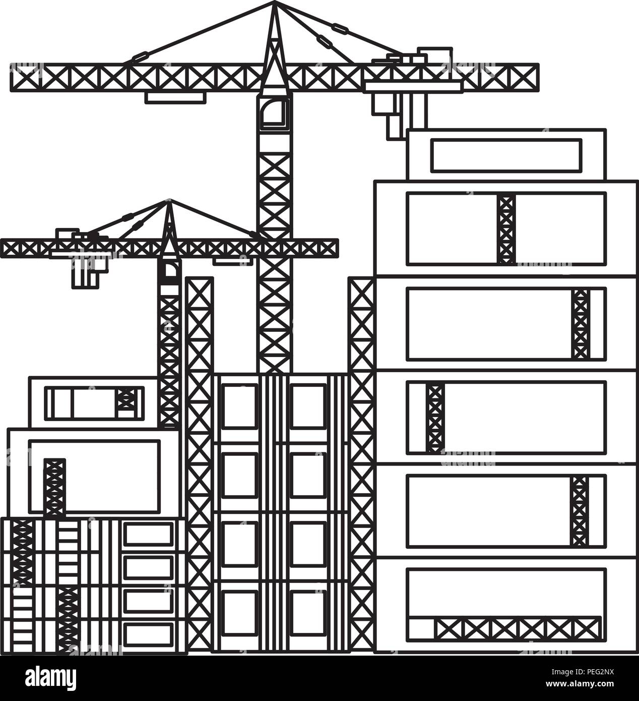 under construction zone and tower crane icon over white background ...