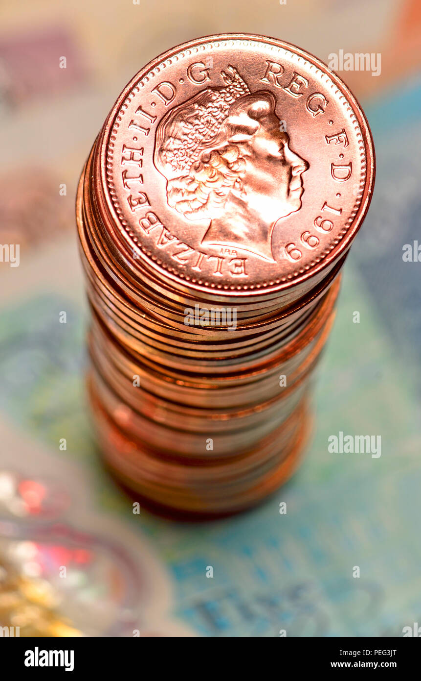 Pile of British pennies Stock Photo