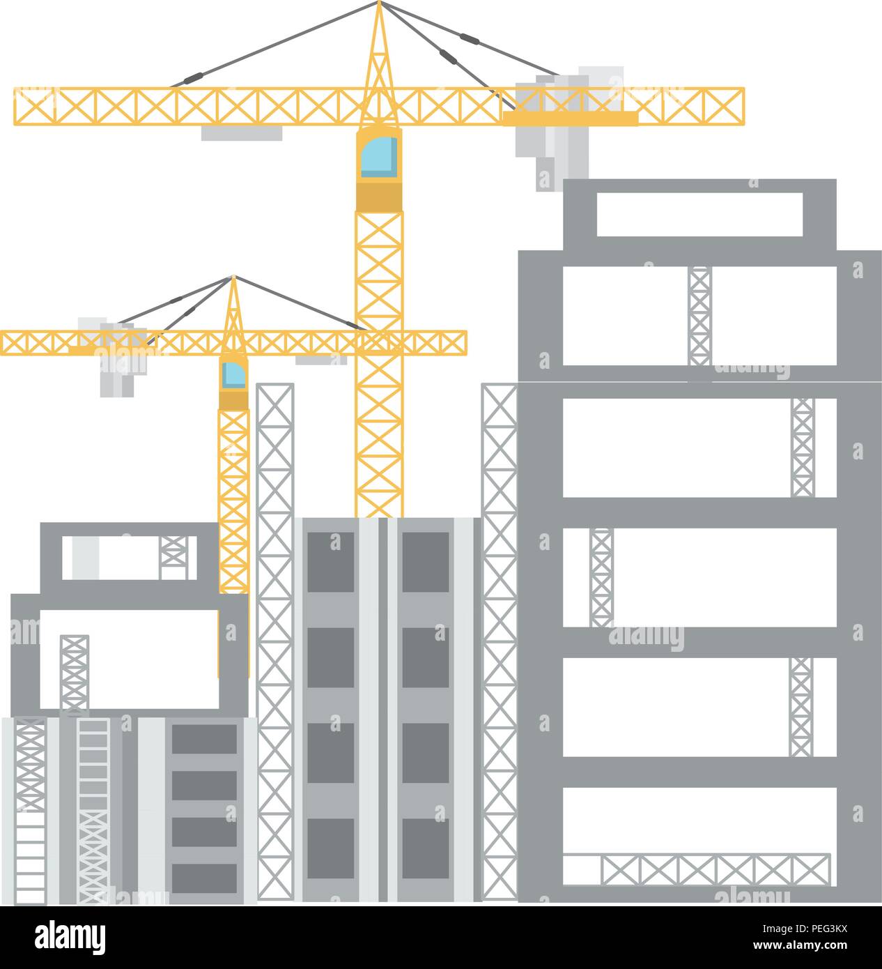 under construction zone and tower crane icon over white background ...