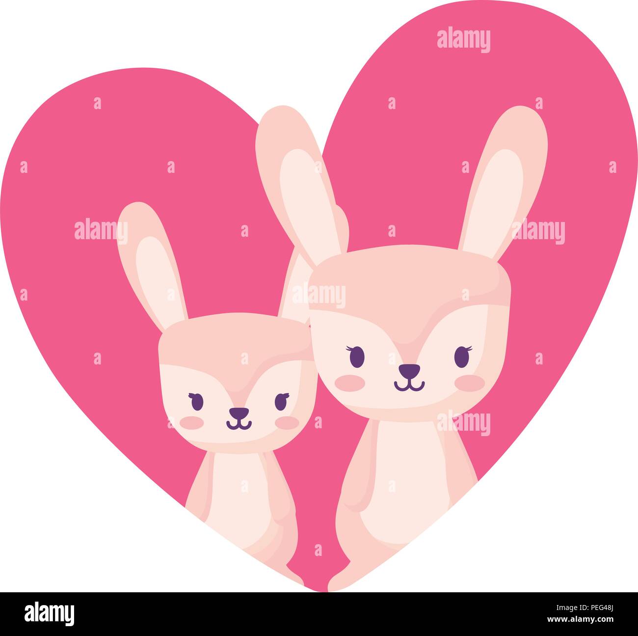 cute rabbits in a heart over white background, vector illustration ...