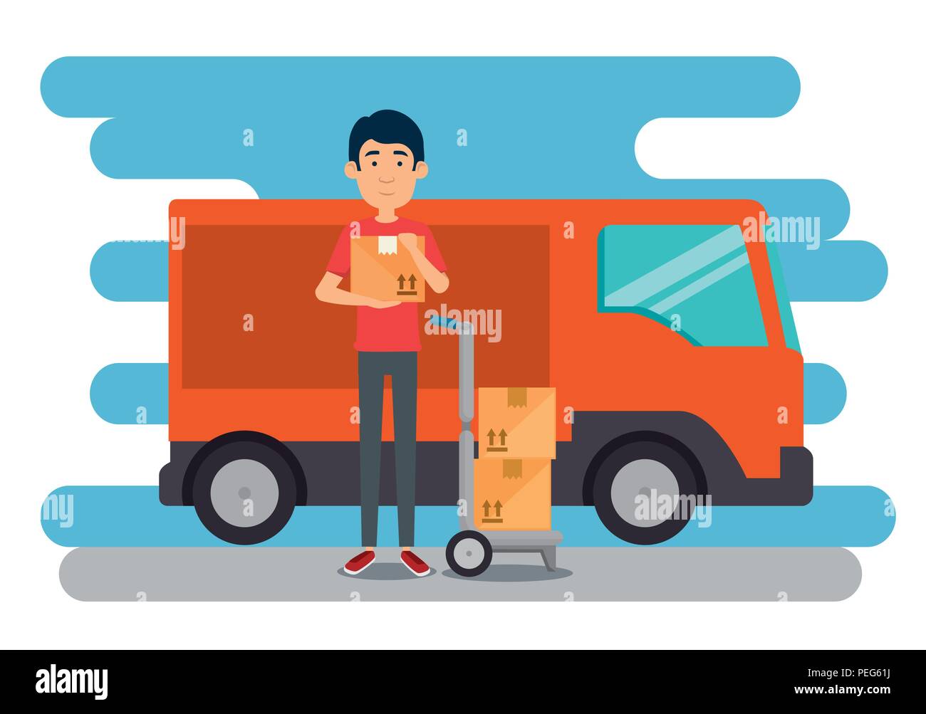 delivery worker with van vector illustration design Stock Vector Image ...
