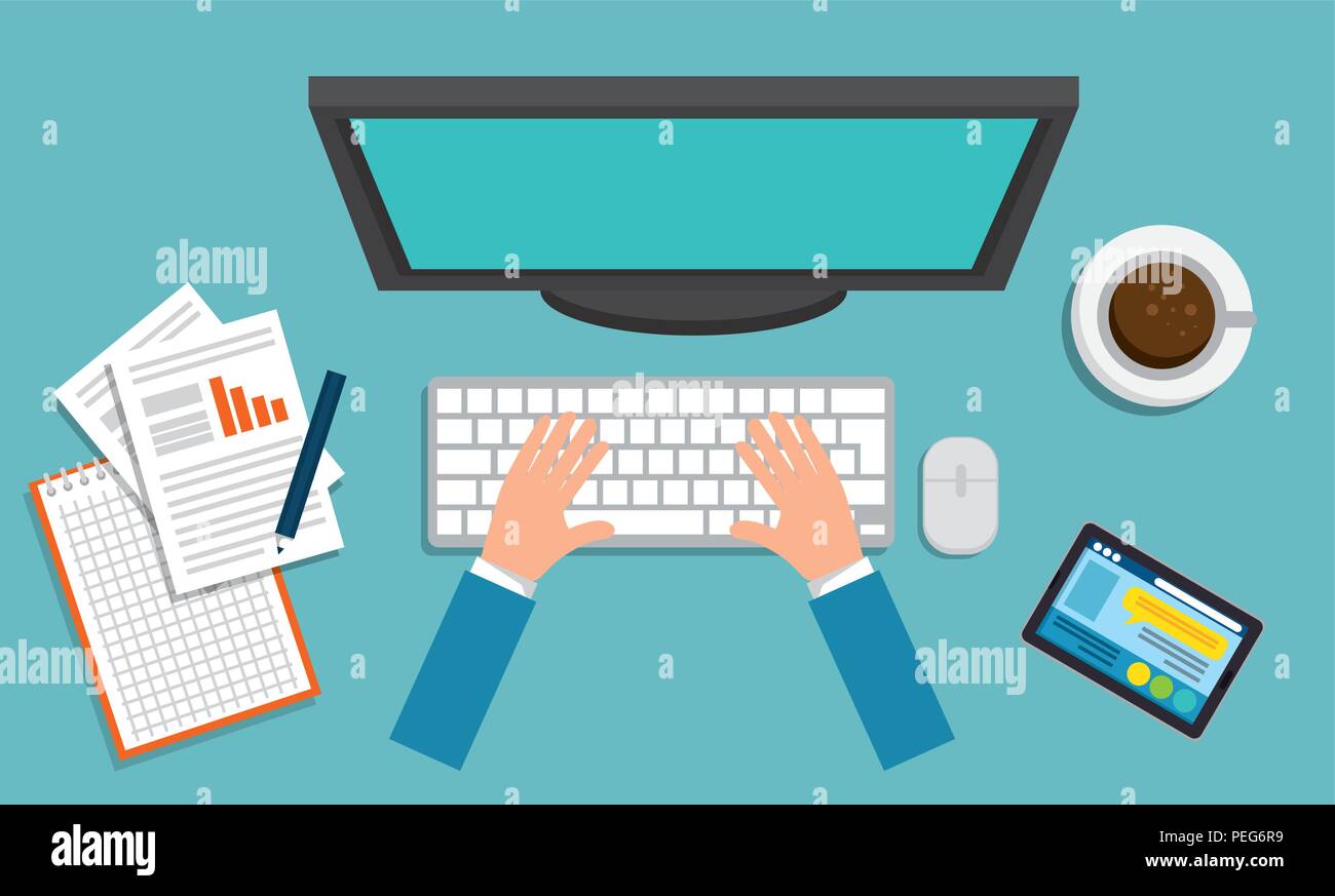 office workplace scene with desktop computer vector illustration Stock ...