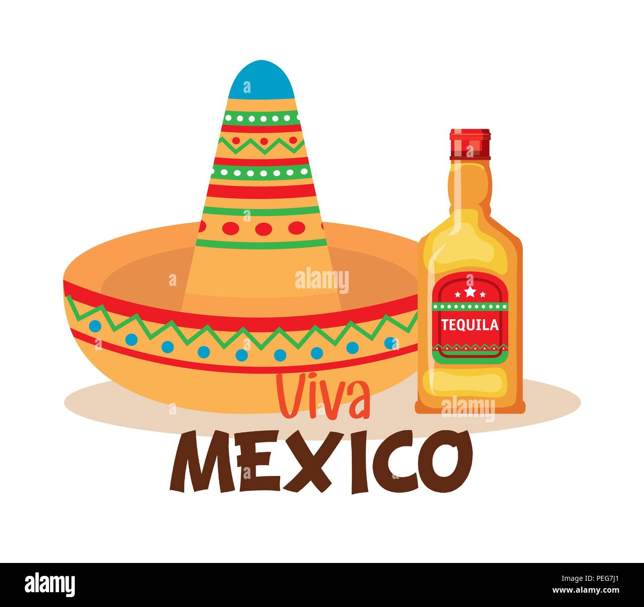mexican culture traditional hat and tequila vector illustration Stock