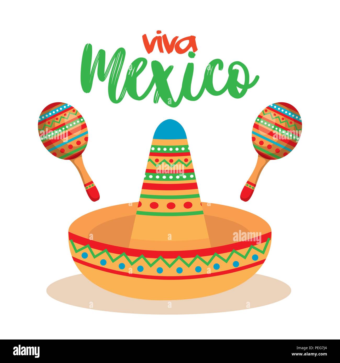 mexican culture traditional hat and maracas vector illustration Stock ...
