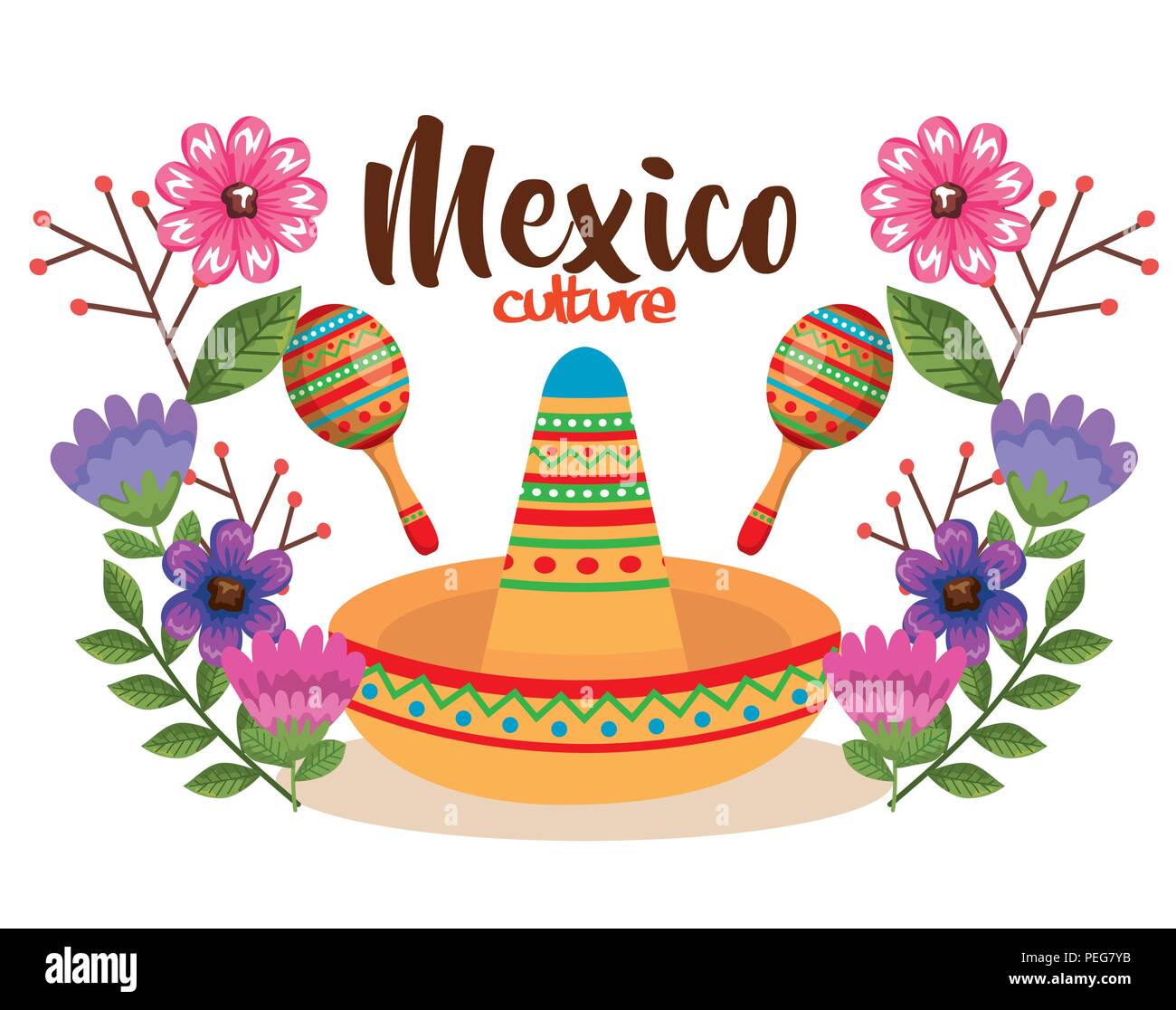 mexican culture hat and maracas vector illustration design Stock Vector ...