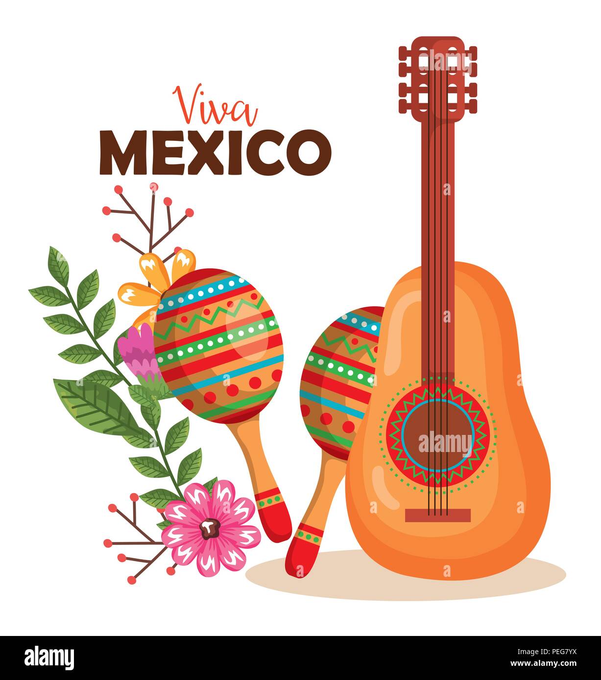 mexican culture guitar and maracas vector illustration design Stock ...
