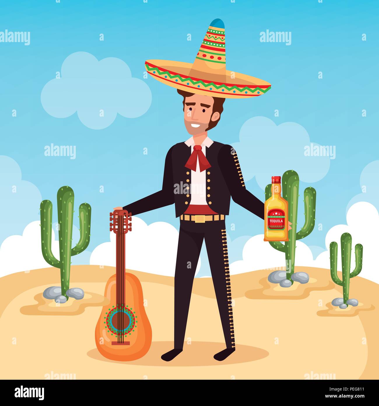 mexican mariachi with guitar character vector illustration Stock Vector  Image \u0026 Art - Alamy, image size:1300x1390