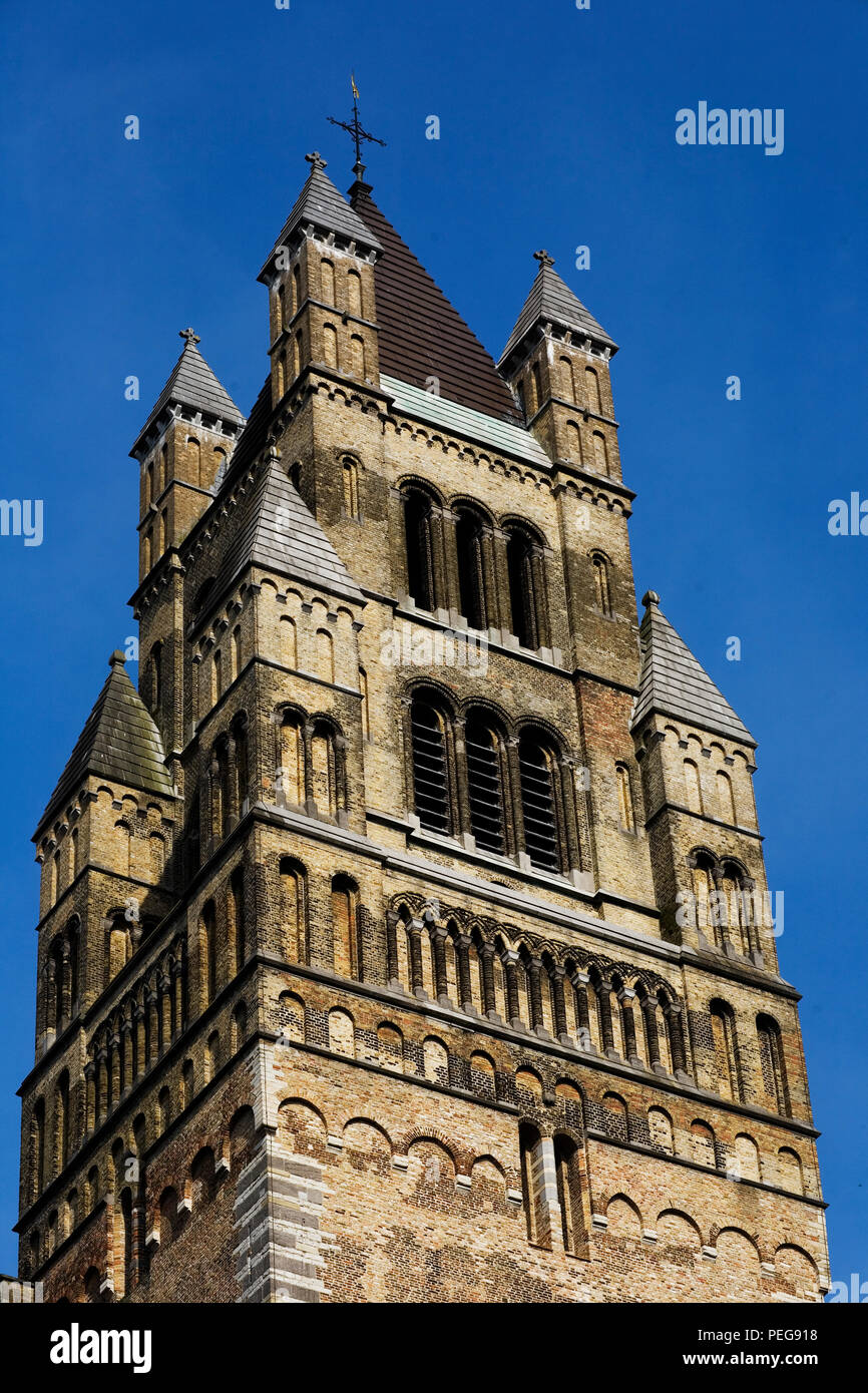 The mighty West tower of St Salvator cathedral in Bruges Stock Photo