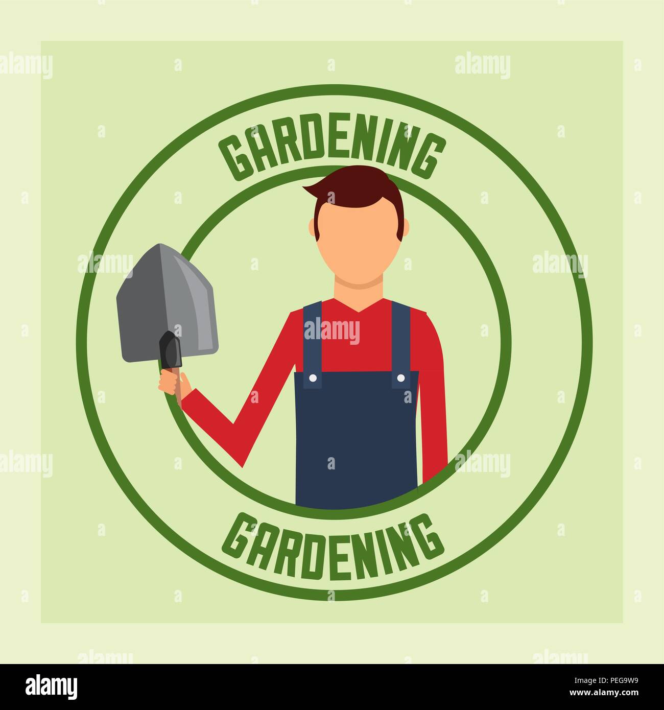 gardener man with shovel tool label gardening Stock Vector Image & Art ...