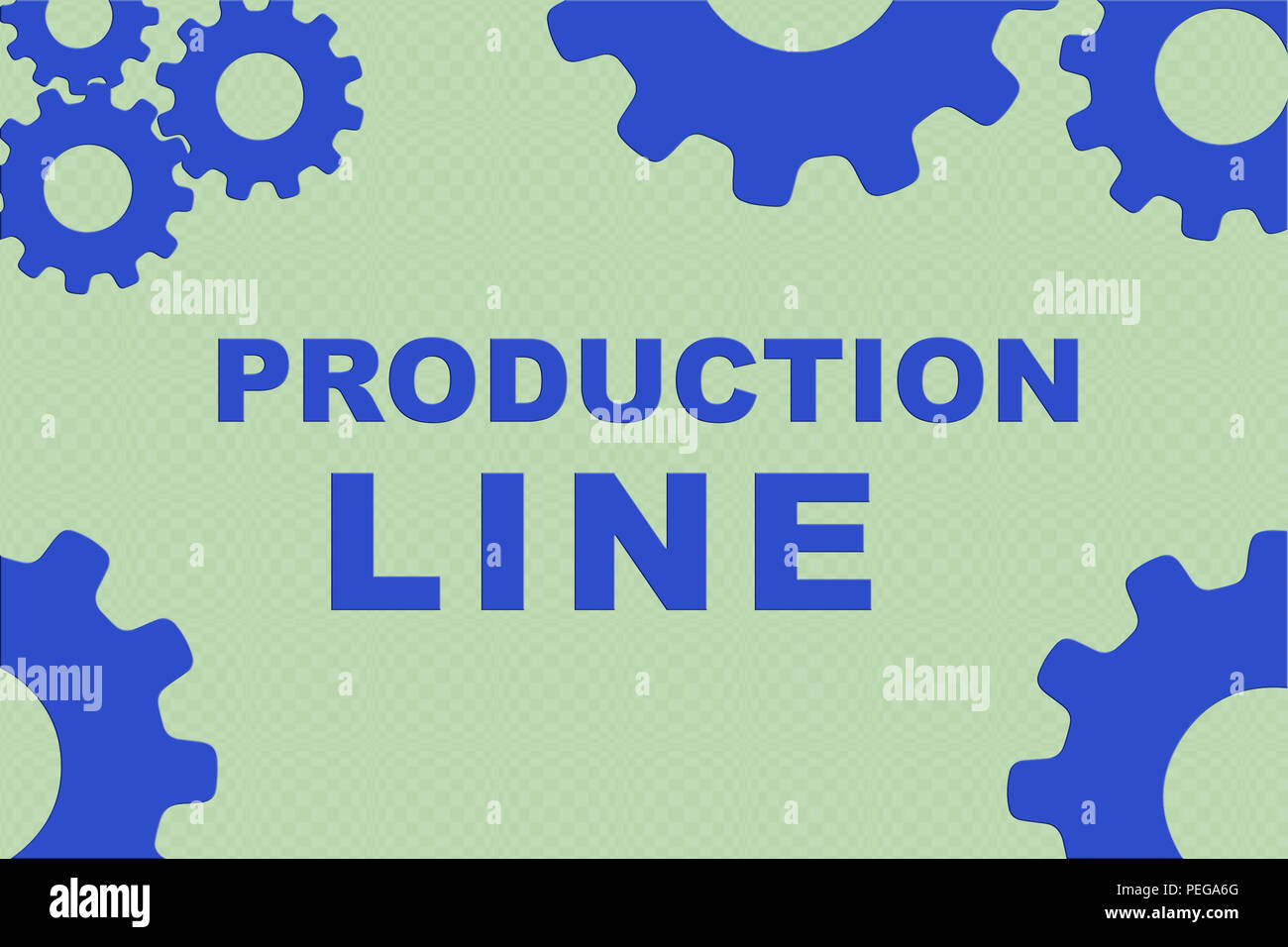 PRODUCTION LINE concept sign concept illustration with blue gear wheel ...