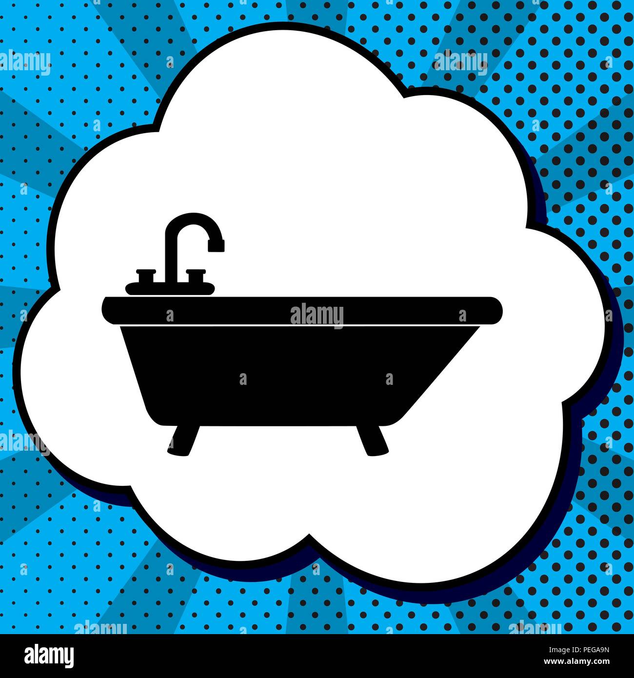 Bathtub sign illustration. Vector. Black icon in bubble on blue pop-art  background with rays Stock Vector Image & Art - Alamy