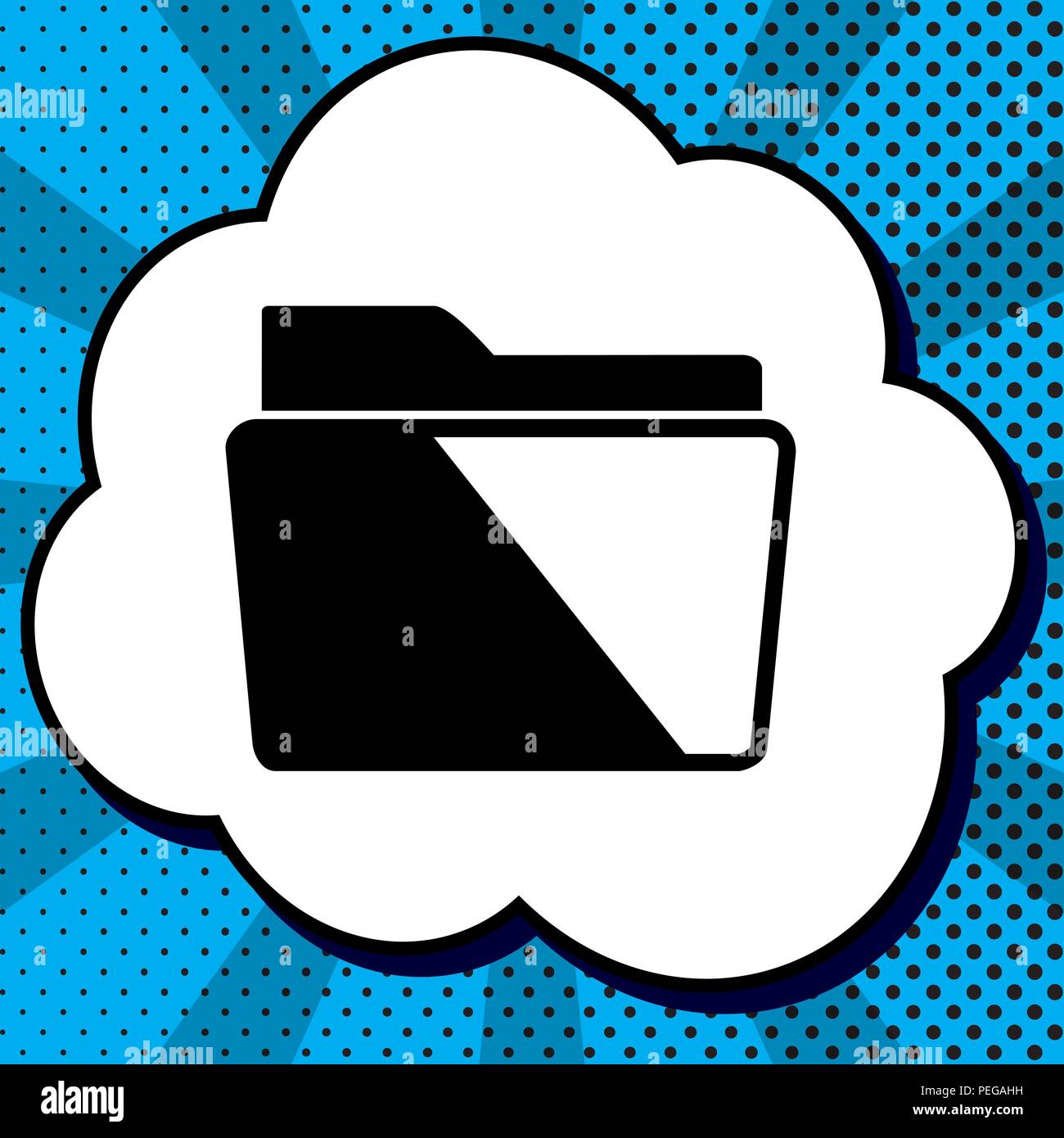 Folder sign illustration. Vector. Black icon in bubble on blue pop-art ...