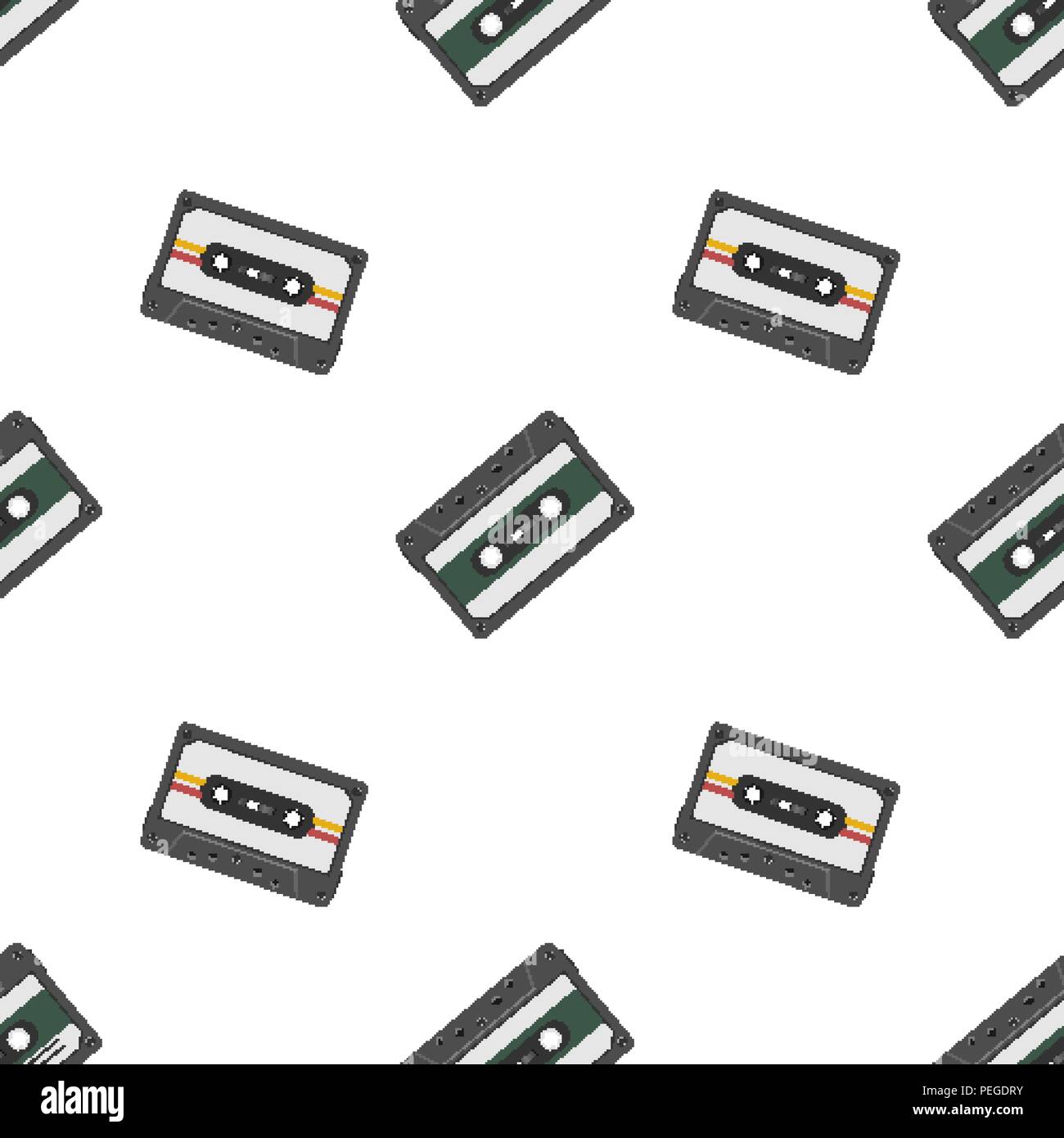 Retro seamless background with audio tapes. Magnetic audiotapes tileable pattern. Stock Vector