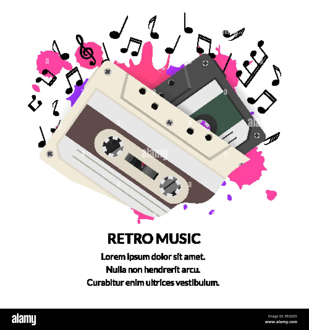Audio cassette tape with notes - music retro Vector Image