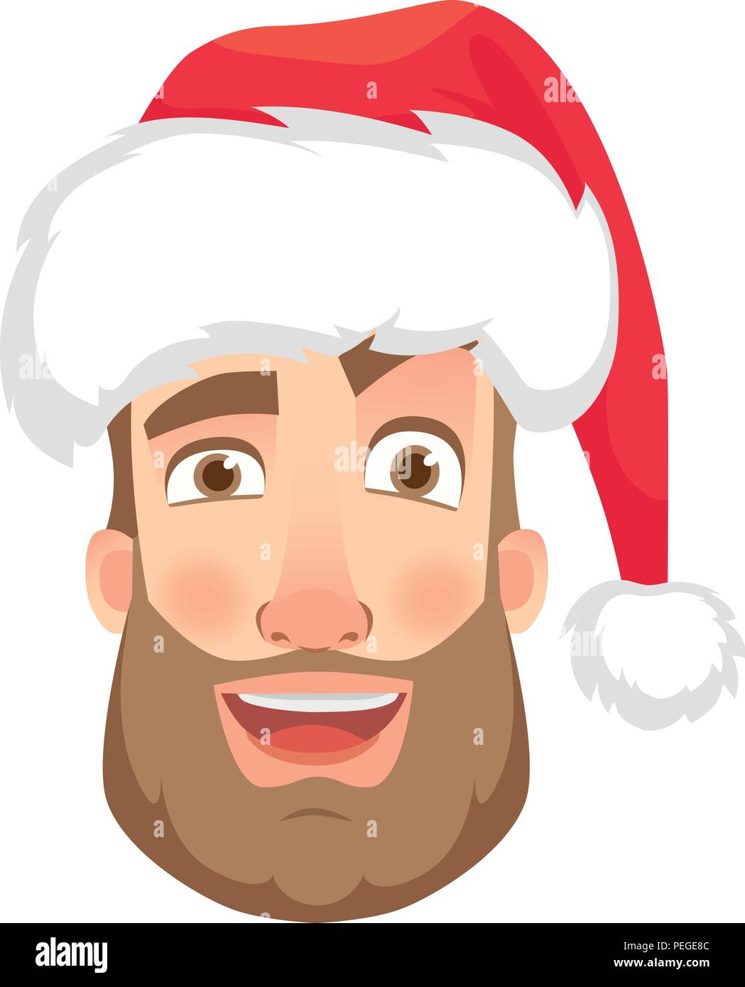 Head of a man in a Santa Claus hat. Man face expression. Human emotions. Set of cartoon vector illustrations. Laugh Stock Vector