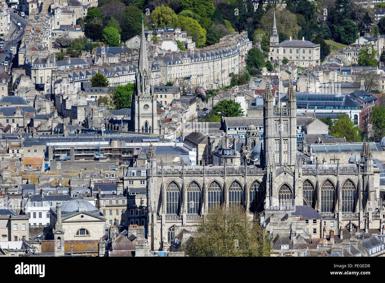 A cityscape view from Alexandra Park of the city of Bath Somerset, England, UK showing the buildings, Bath Abbey and streets of the city. Stock Photo