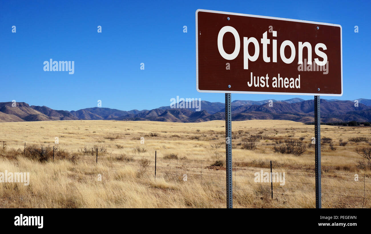 Options road sign with blue sky and wilderness Stock Photo - Alamy