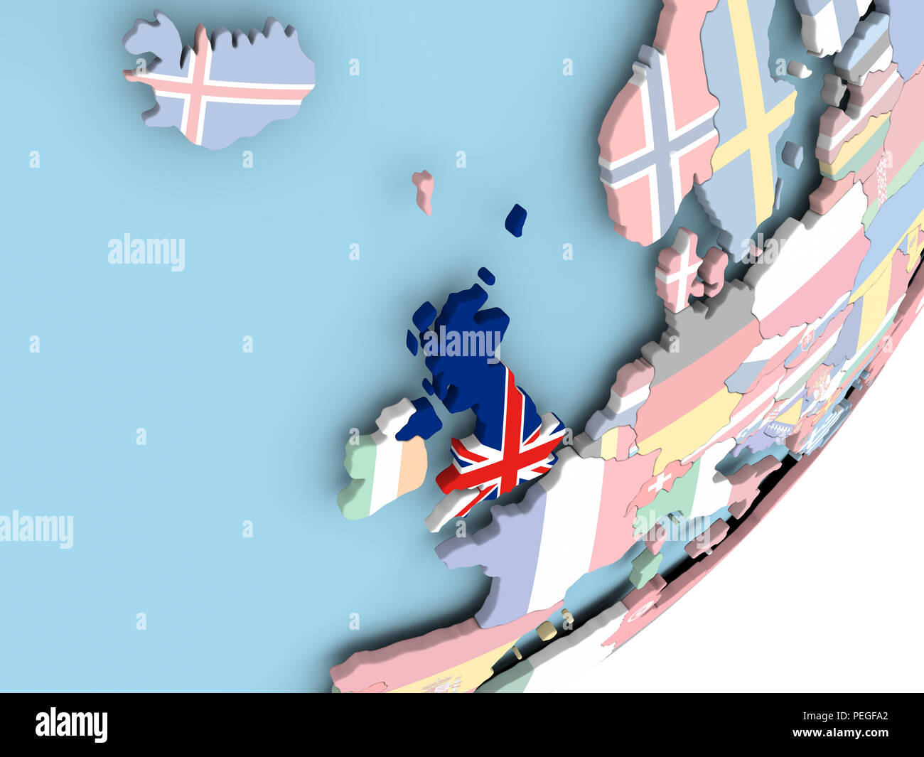 Illustration of United Kingdom on political globe with embedded flag ...