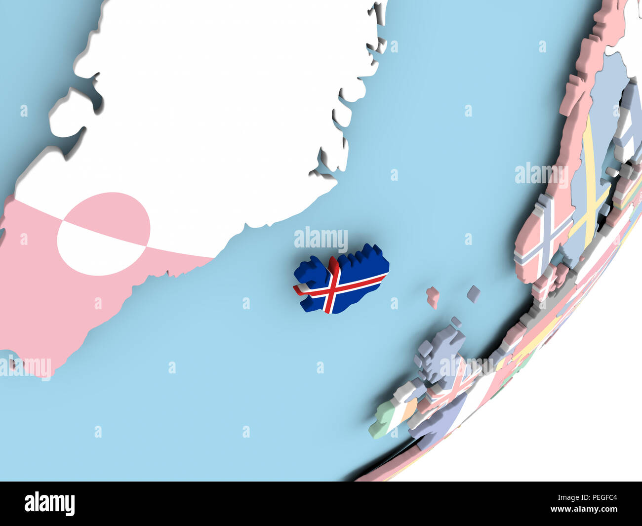 Illustration of Iceland on political globe with embedded flag. 3D ...