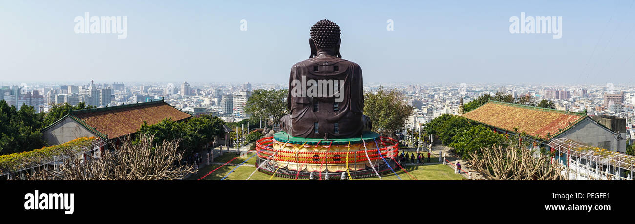 Changhua cityscape panorama view with the back of Baguashan great Buddha statue from mount Bagua in Taiwan Stock Photo