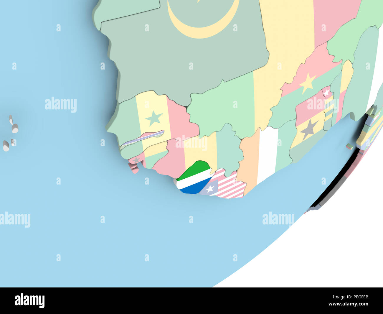Illustration of Sierra Leone on political globe with embedded flag. 3D ...