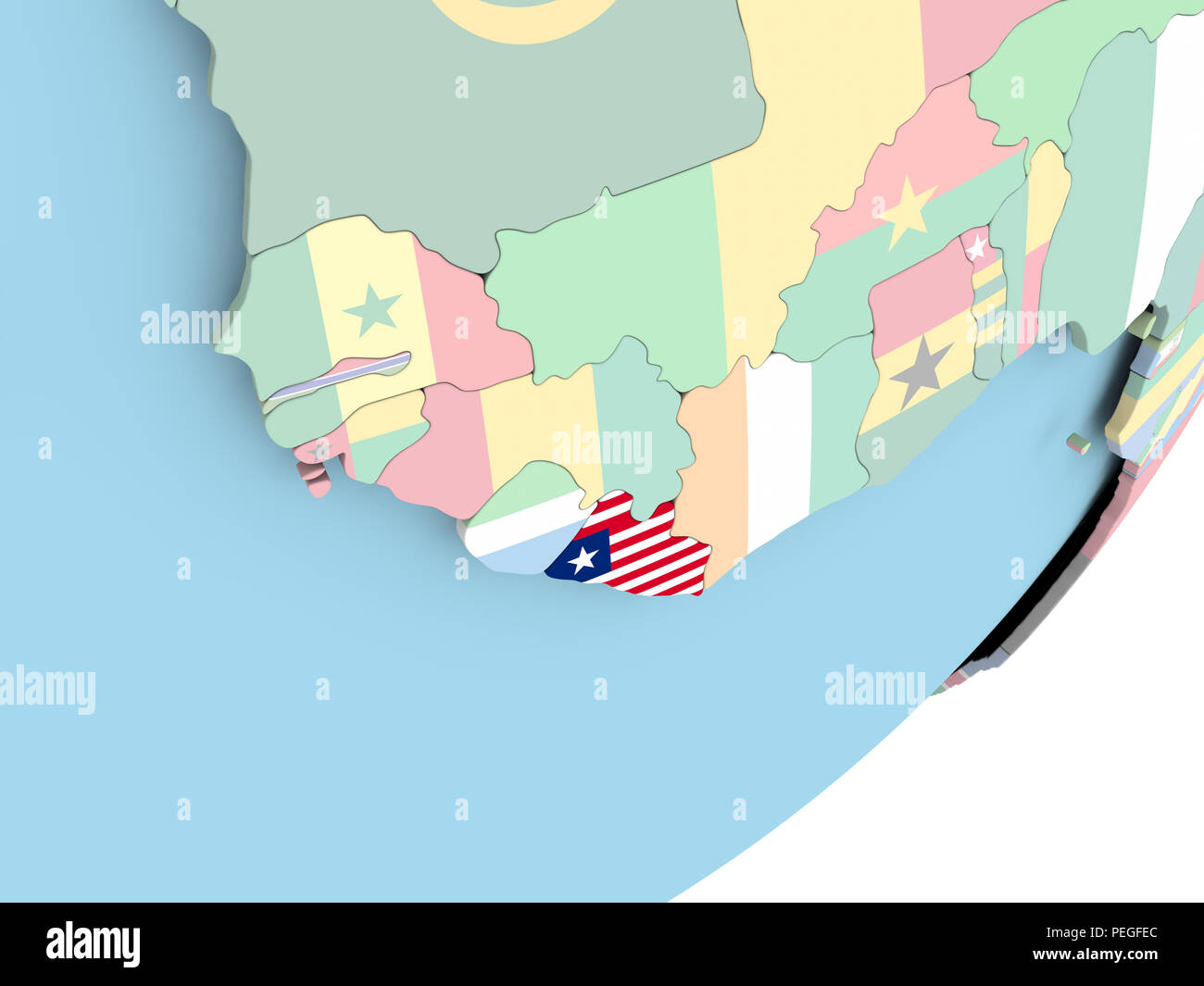 Illustration of Liberia on political globe with embedded flag. 3D ...