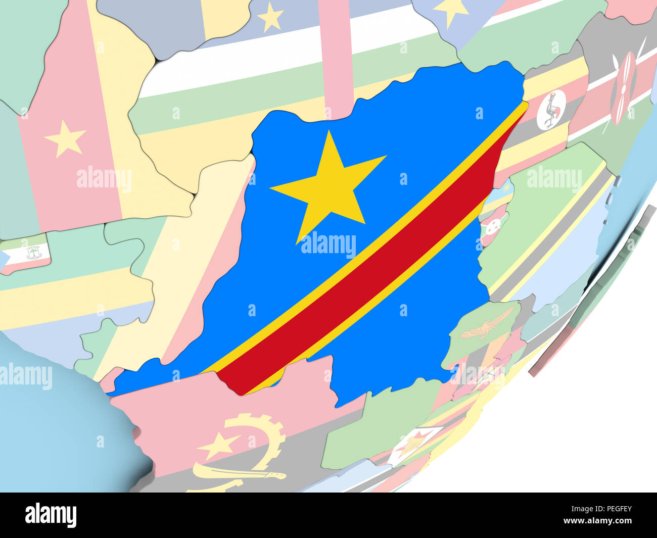 Illustration of Democratic Republic of Congo on political globe with ...