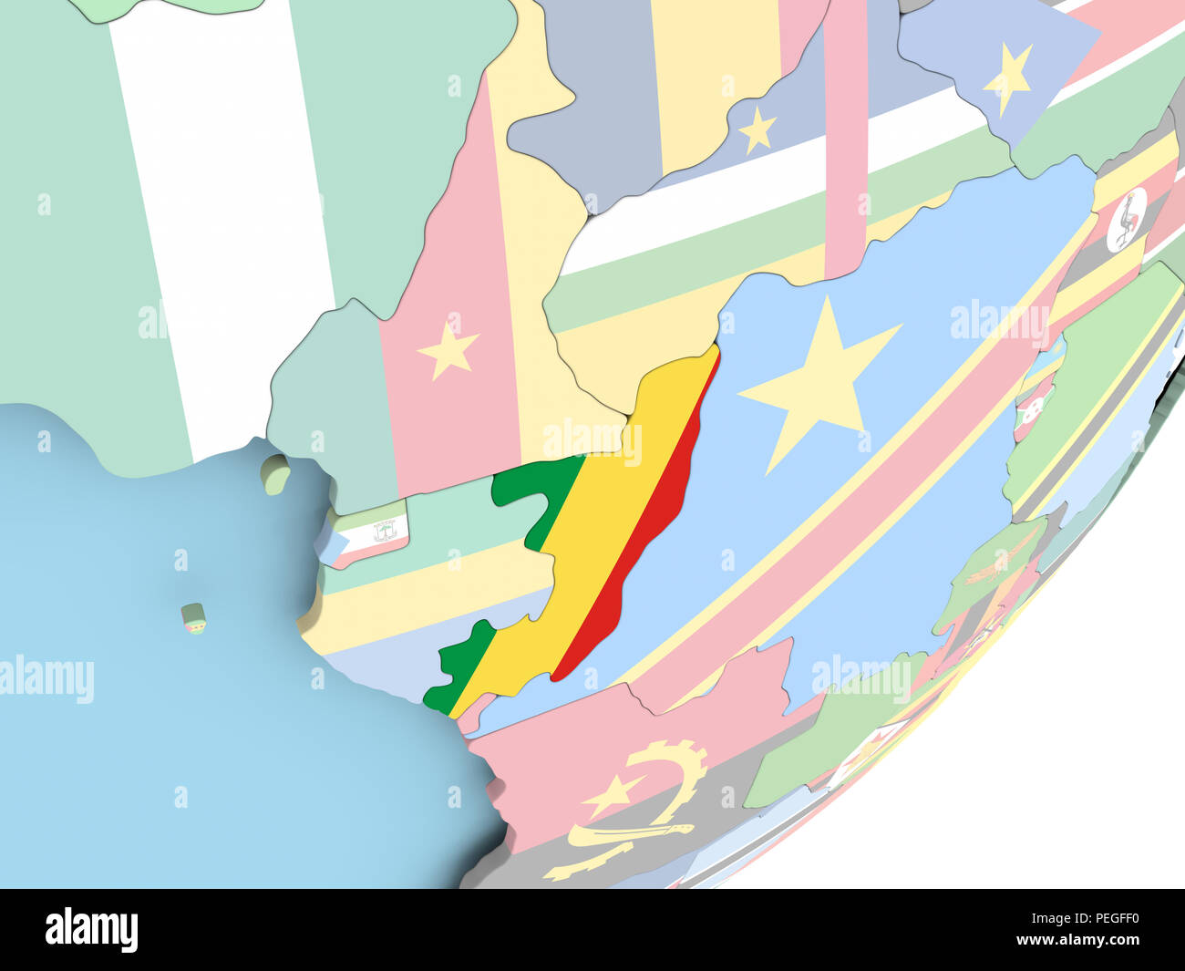 Illustration of Congo on political globe with embedded flag. 3D ...