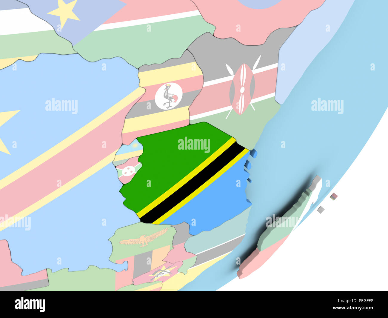 Illustration of Tanzania on political globe with embedded flag. 3D ...