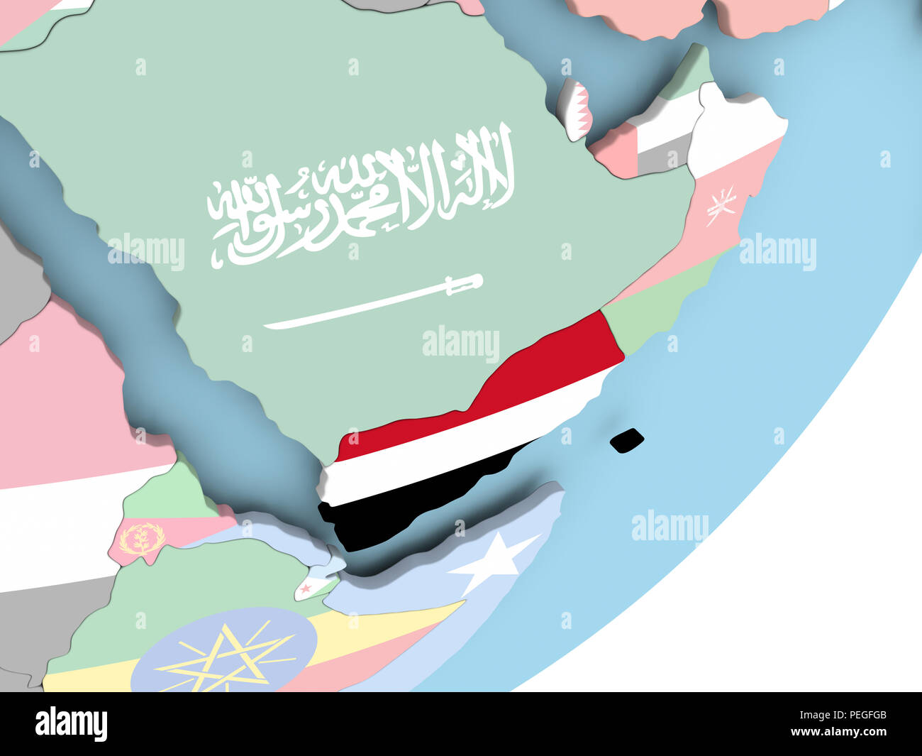Illustration of Yemen on political globe with embedded flag. 3D ...