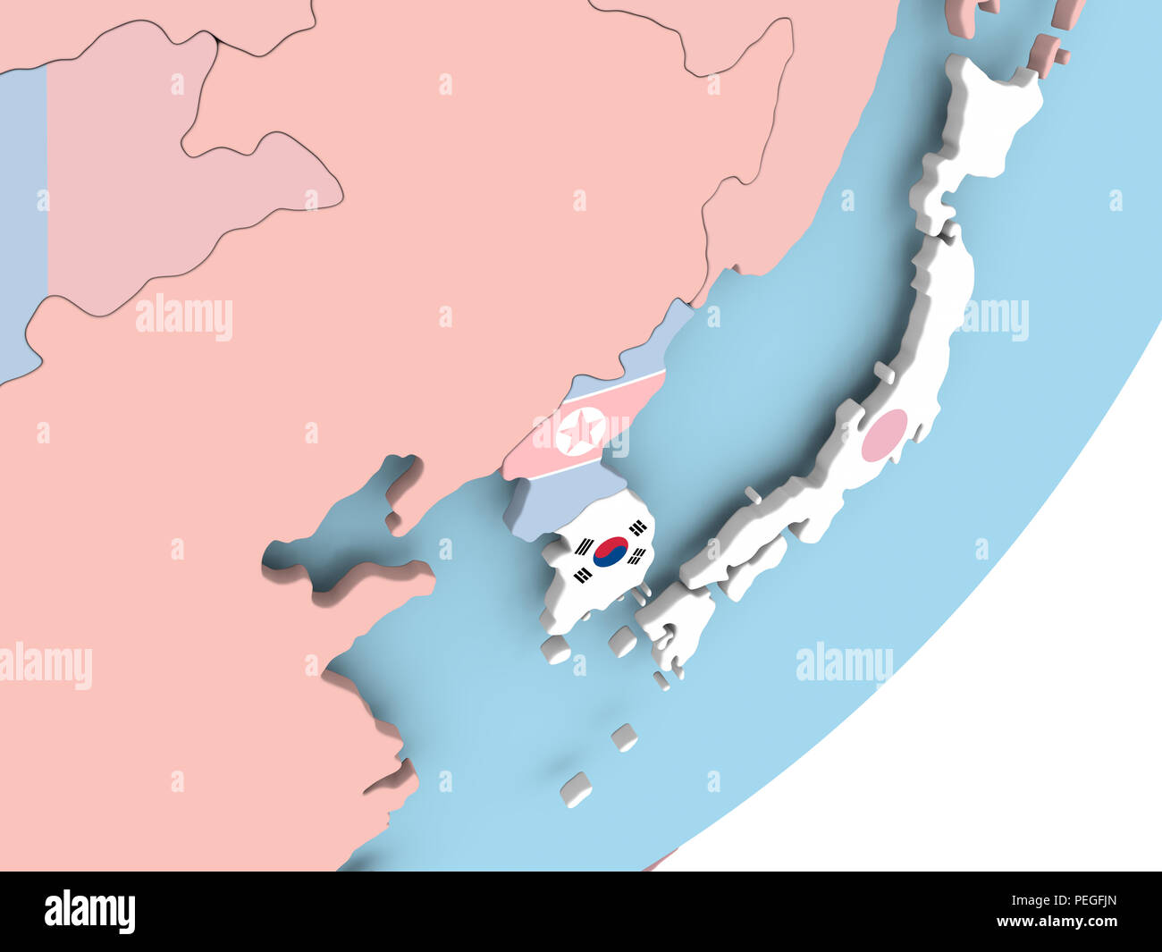 Illustration of South Korea on political globe with embedded flag. 3D ...