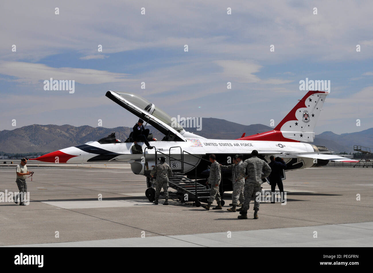 U.S. Air Force Thunderbird jet No. 8 arrives at Nevada Air National