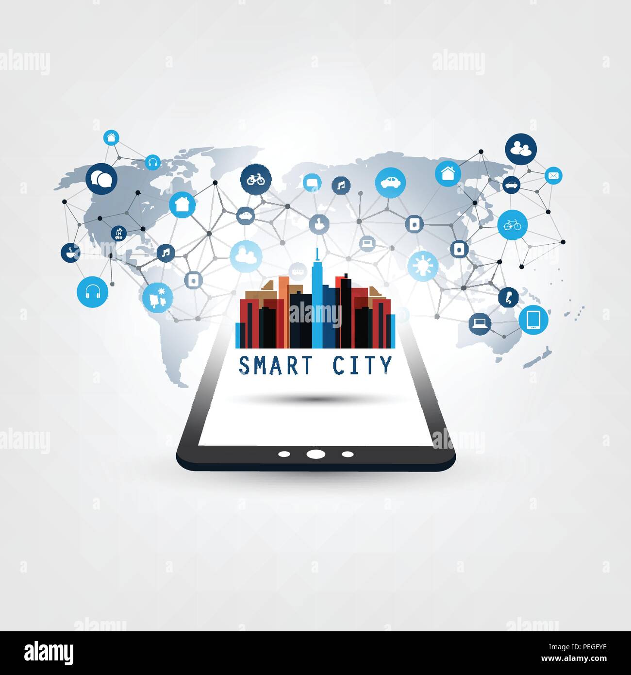 Smart City, Internet of Things Design Concept with Tablet PC and Icons ...