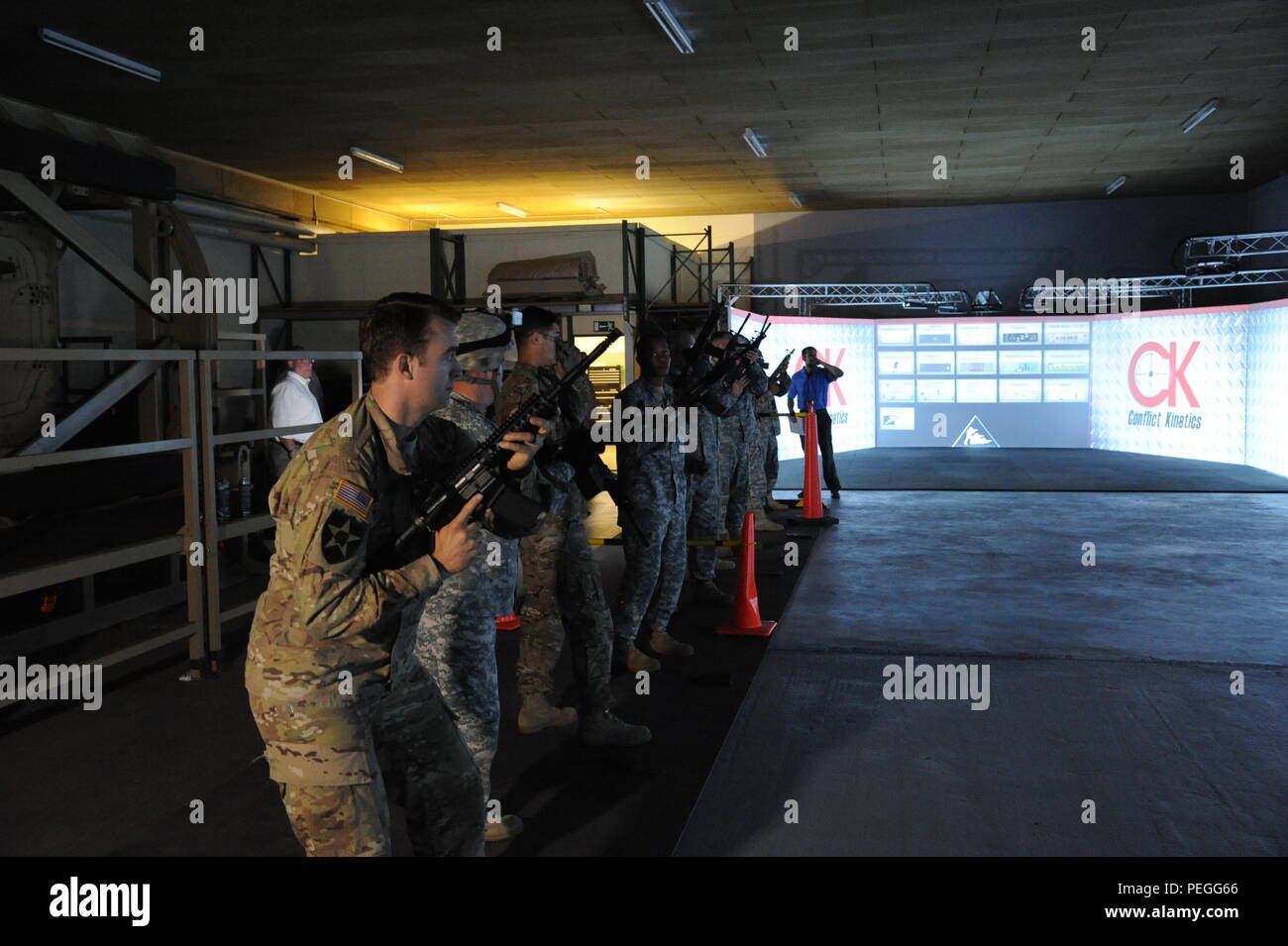 U.S. Soldiers demonstrate use of the new Gunfighter Gymnasium during
