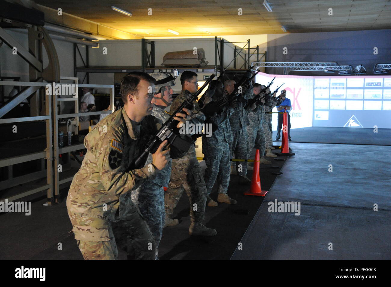 U.S. Soldiers demonstrate use of the new Gunfighter Gymnasium during