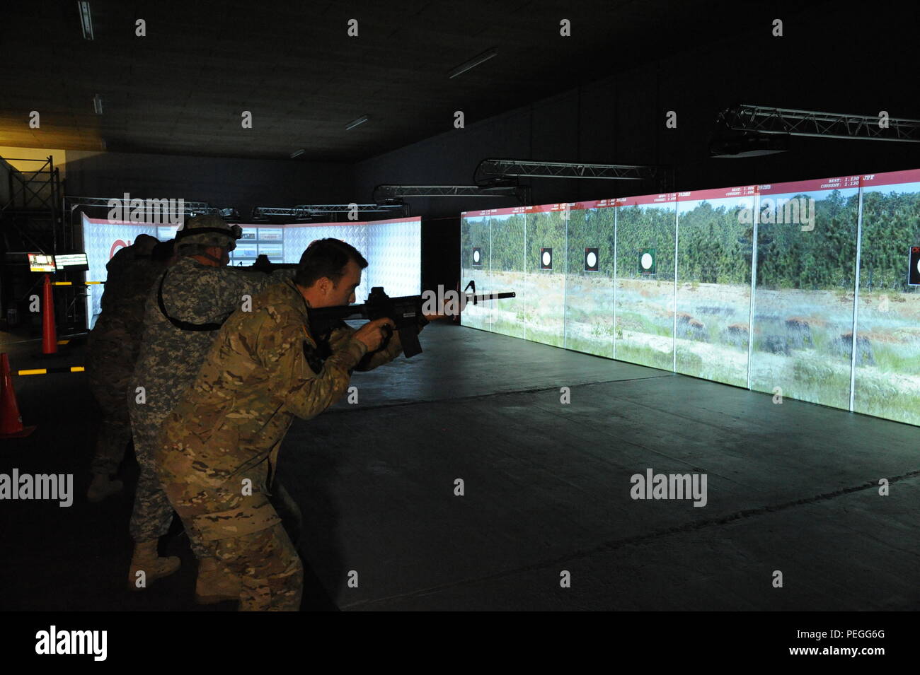 U.S. Soldiers demonstrate use of the new Gunfighter Gymnasium during