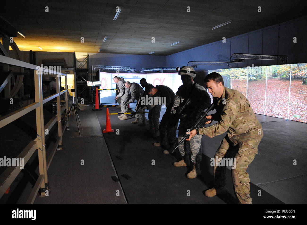 U.S. Soldiers demonstrate use of the new Gunfighter Gymnasium during