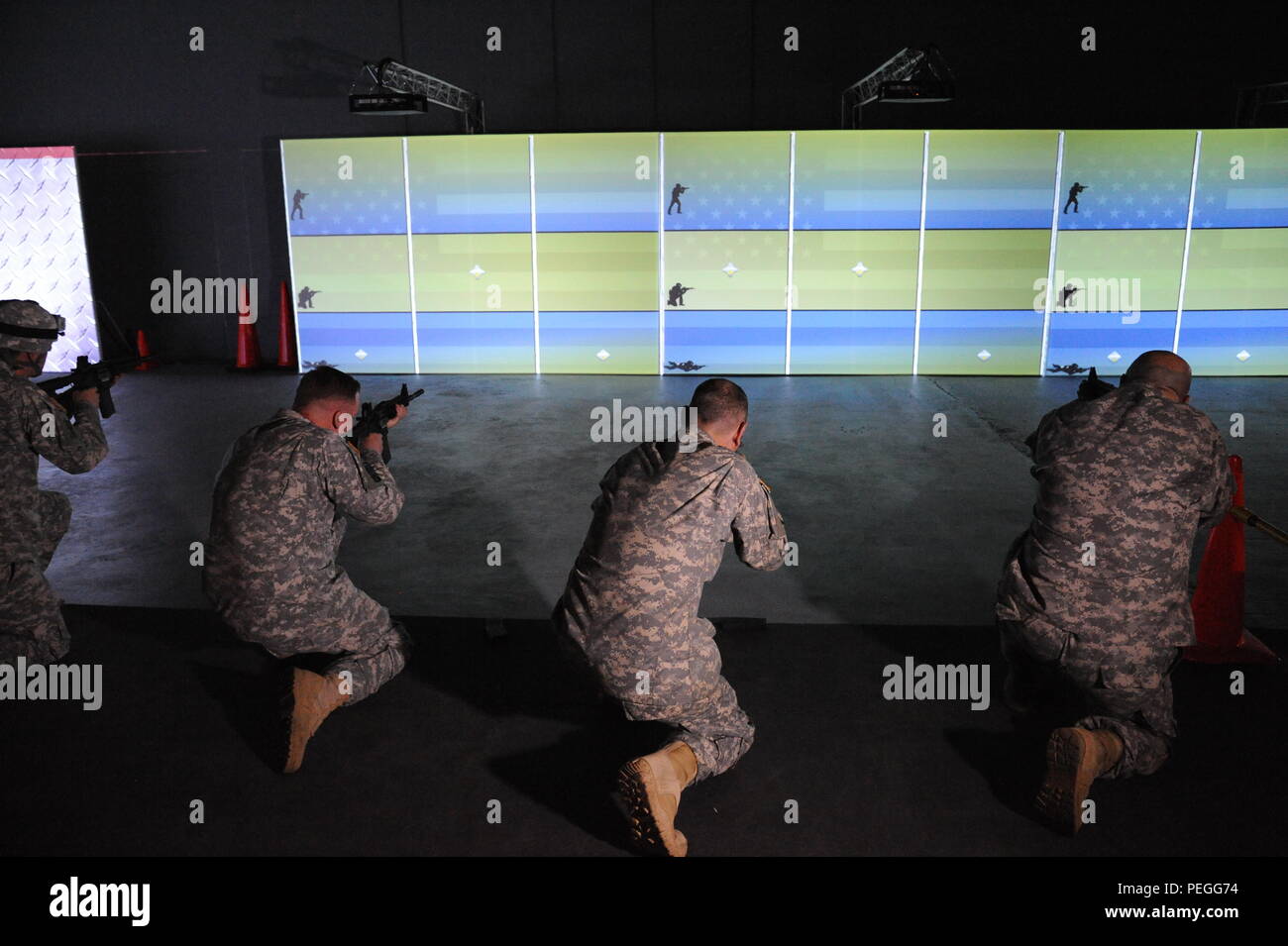 U.S. Soldiers demonstrate use of the new Gunfighter Gymnasium during