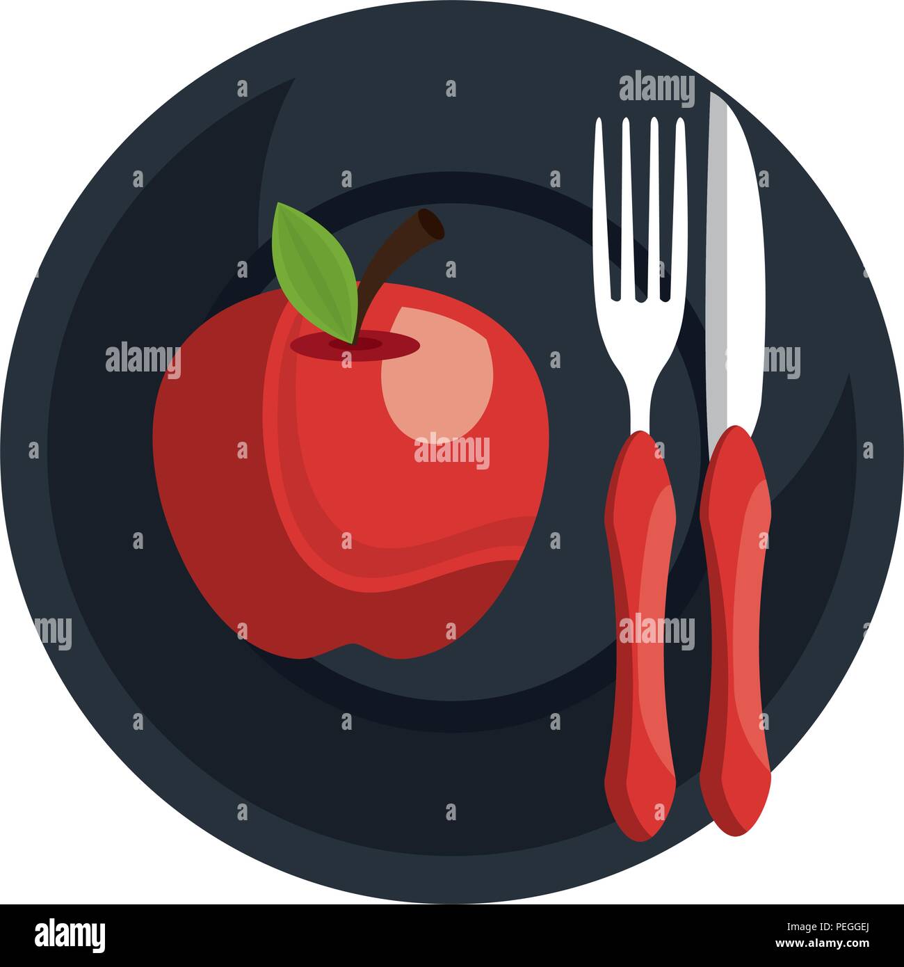 apple in dish with fork and knife vector illustration design Stock ...