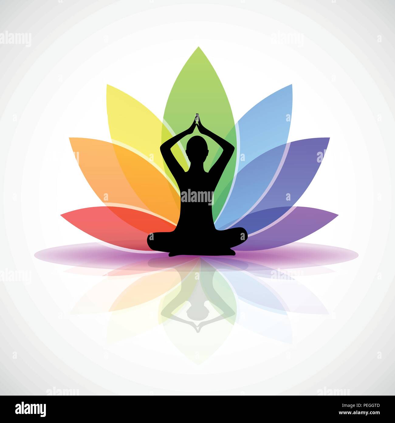 yoga person sitting in a lotus pose rainbow colors vector illustration EPS10 Stock Vector