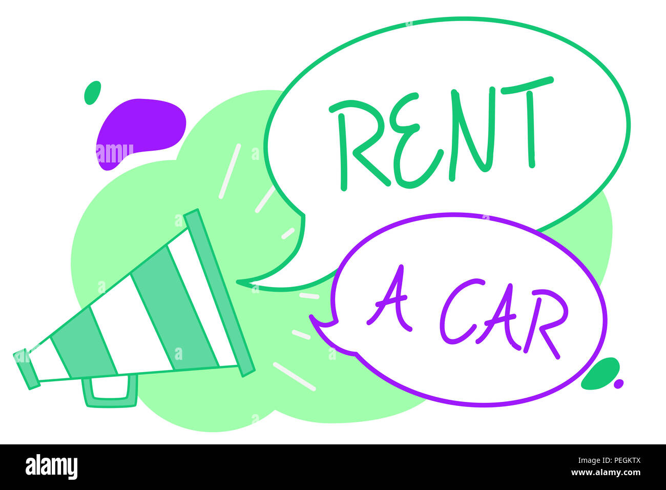 Handwriting text Rent A Car. Concept meaning paying for temporary vehicle usage from one day to months Megaphone loudspeaker speech bubbles important  Stock Photo