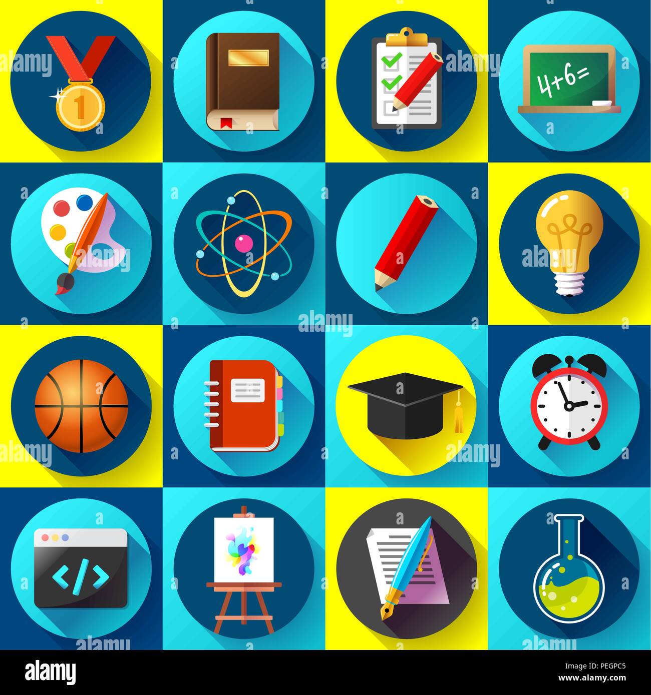 Set of flat school and education icons vector illustration Stock Vector