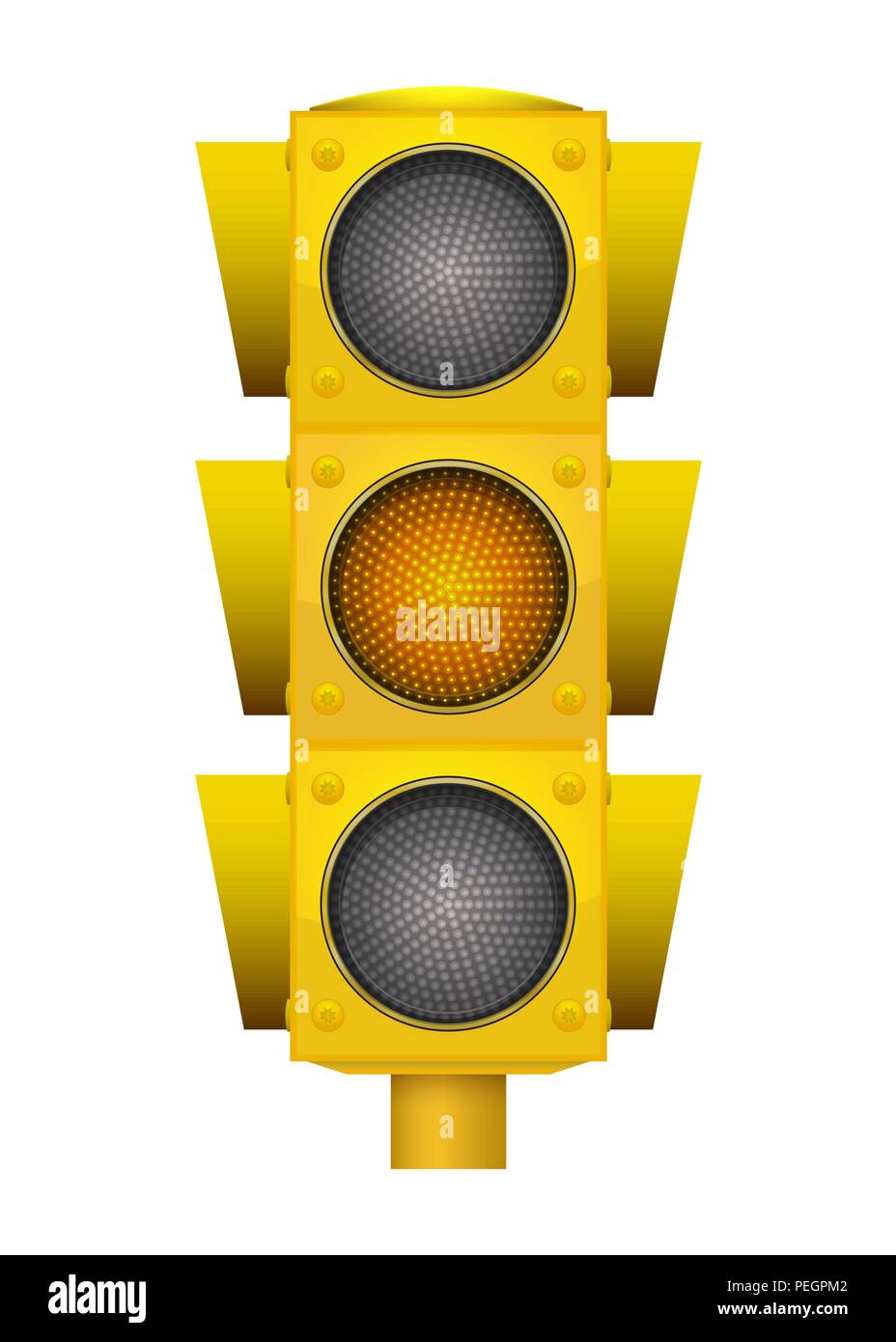 Realistic illustration of modern yellow led traffic light with switching on yellow light. Stock Vector